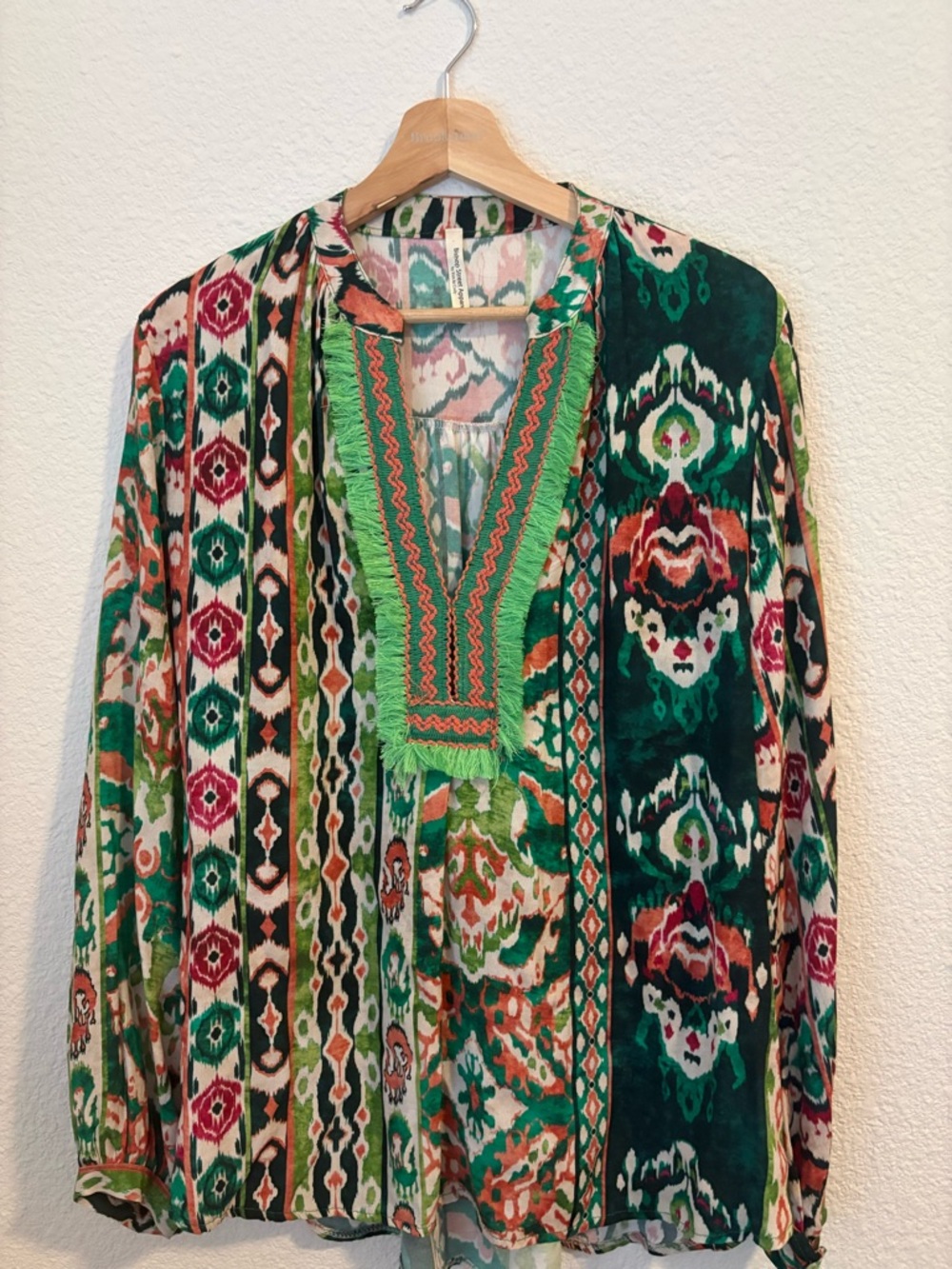Boho Green Multi Ikat Print Tunic Top